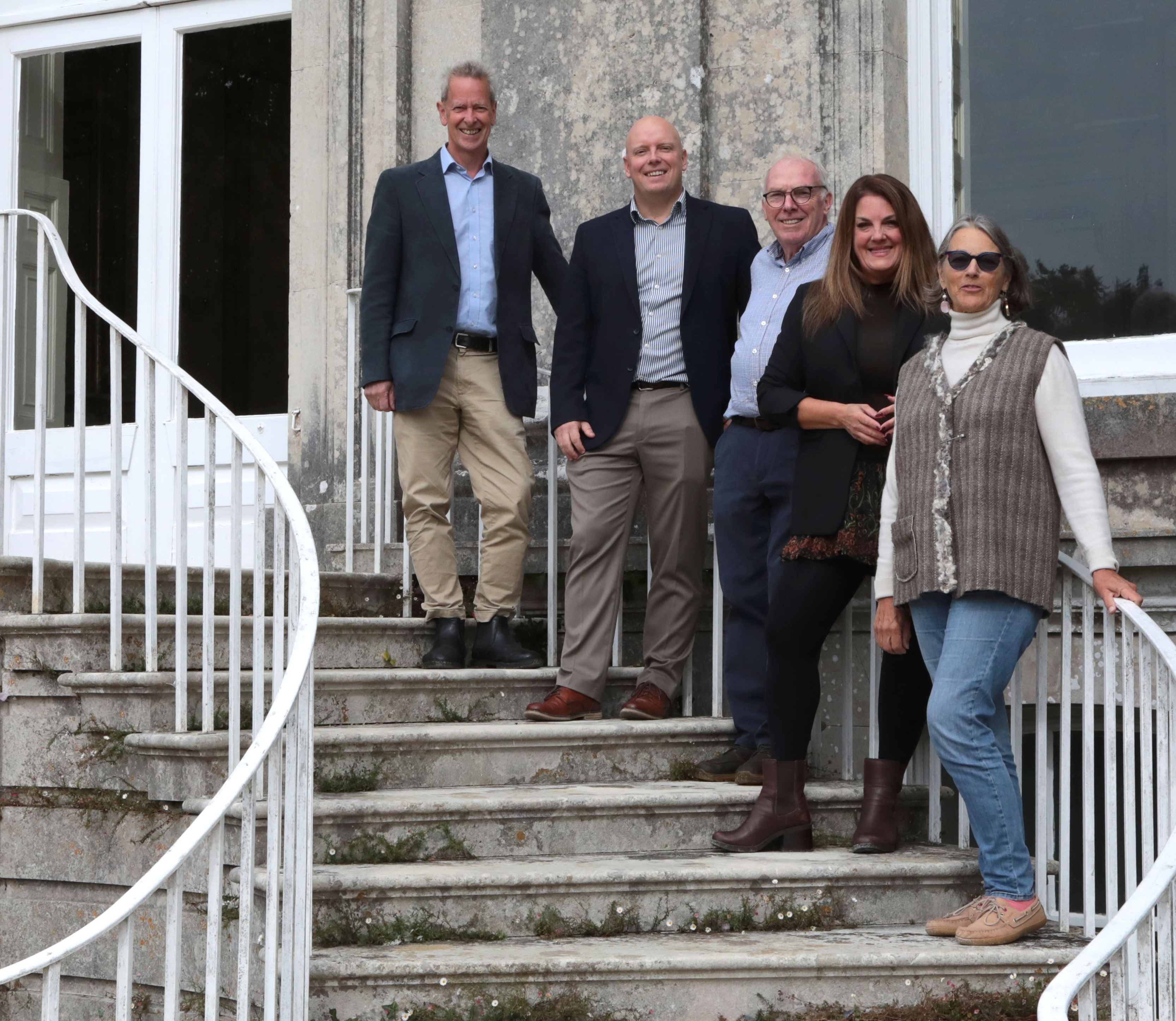 Event organisers: (l to r) DCAN chair Giles Watts, Coastland College's Martin Oliver, DCAN energy specialist Sam Wilberforce, Kingston Maurward principal Kate Wills, and Sustainable Dorset chair Jenny Morisetti.